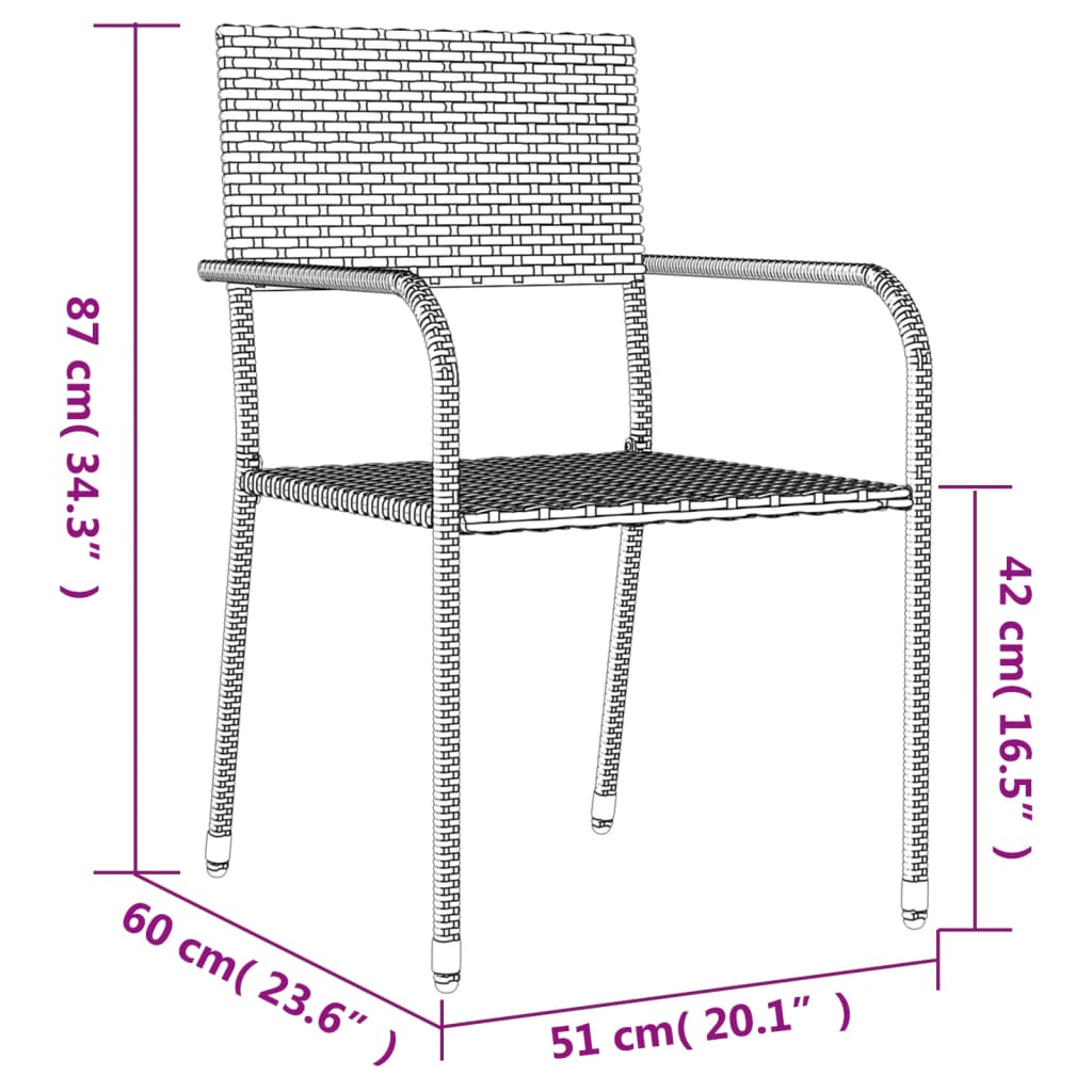 vidaXL 5 részes szürke-fekete polyrattan és acél kerti étkezőgarnitúra