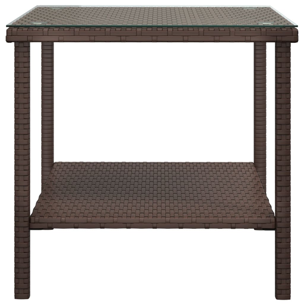 vidaXL barna polyrattan és edzett üveg kisasztal 45 x 45 x 45 cm