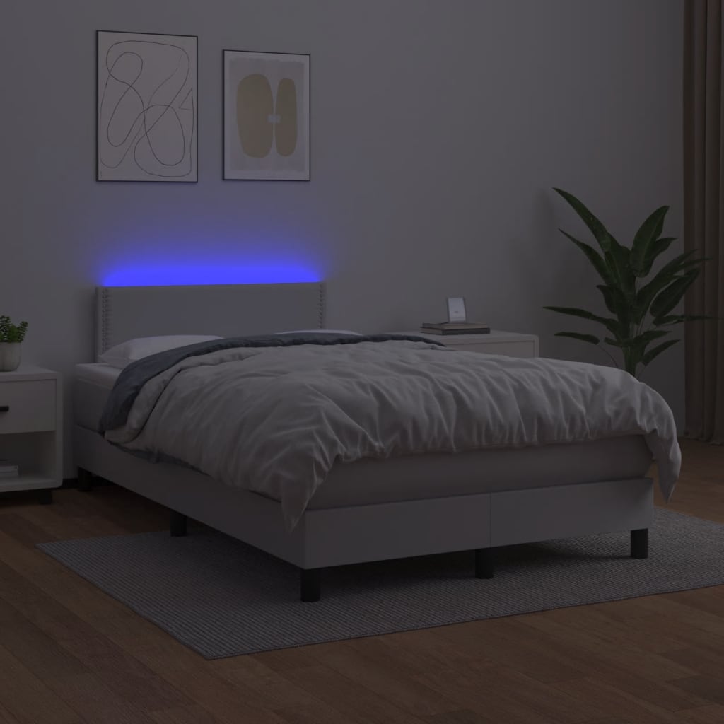 vidaXL fehér műbőr rugós és LED-es ágy matraccal 120x190 cm