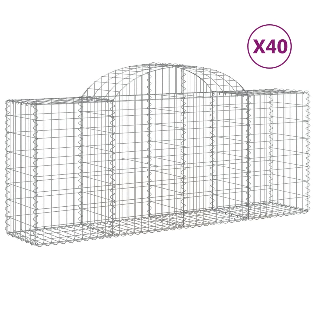 vidaXL 40 db íves horganyzott vas gabion kosár 200x50x80/100 cm