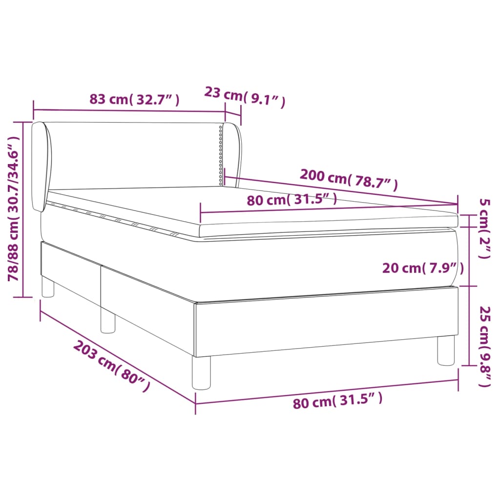 vidaXL fekete szövet rugós ágy matraccal 80 x 200 cm