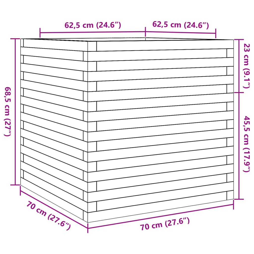 vidaXL impregnált fenyőfa kerti virágláda 70 x 70 x 68,5 cm