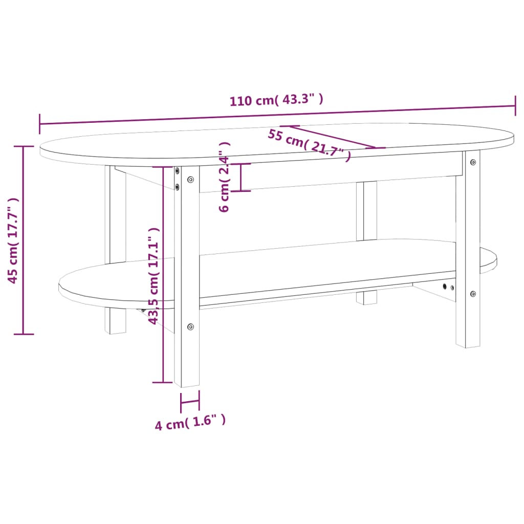 vidaXL mézbarna tömör fenyőfa dohányzóasztal 110 x 55 x 45 cm