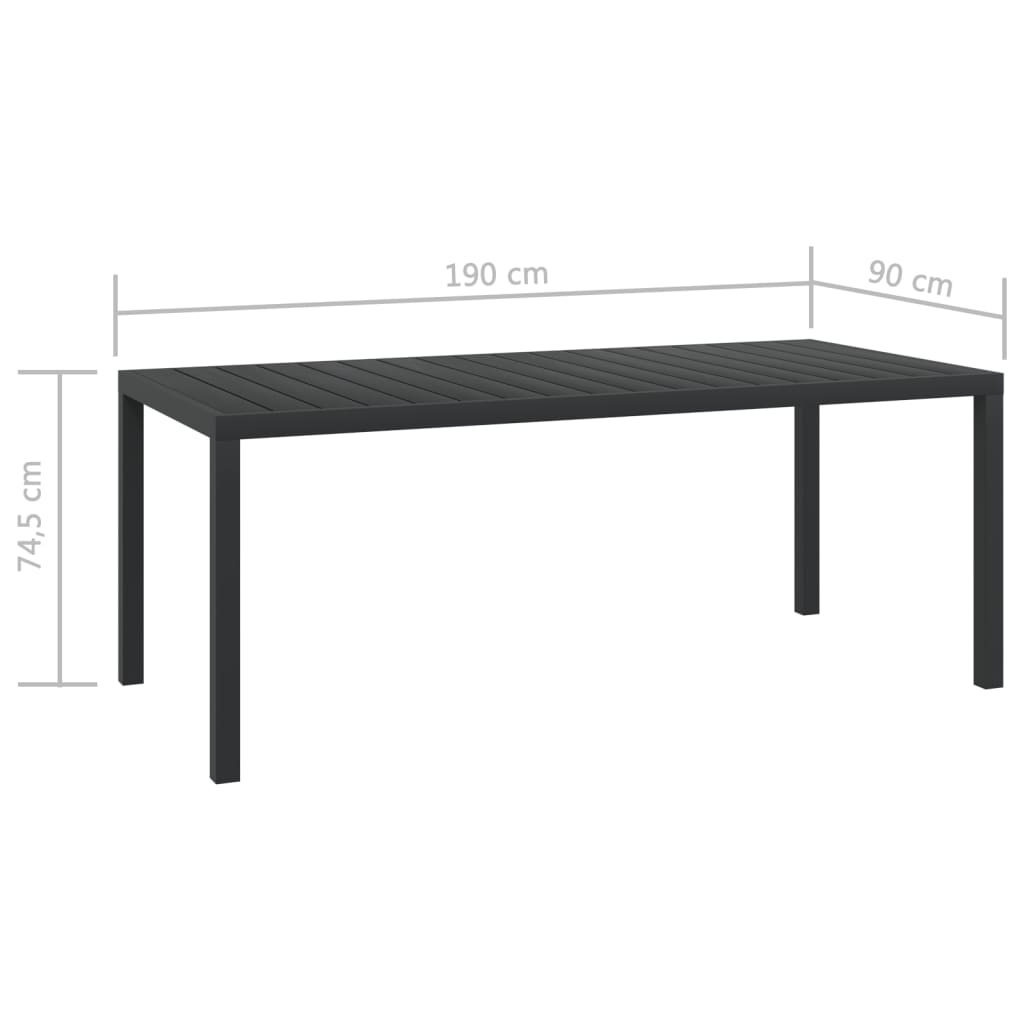 vidaXL fekete alumínium és WPC kerti asztal 185 x 90 x 74 cm