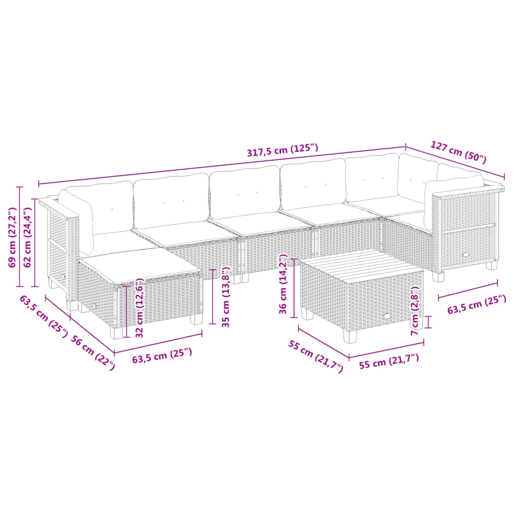 vidaXL 8 részes szürke polyrattan kerti ülőgarnitúra párnákkal