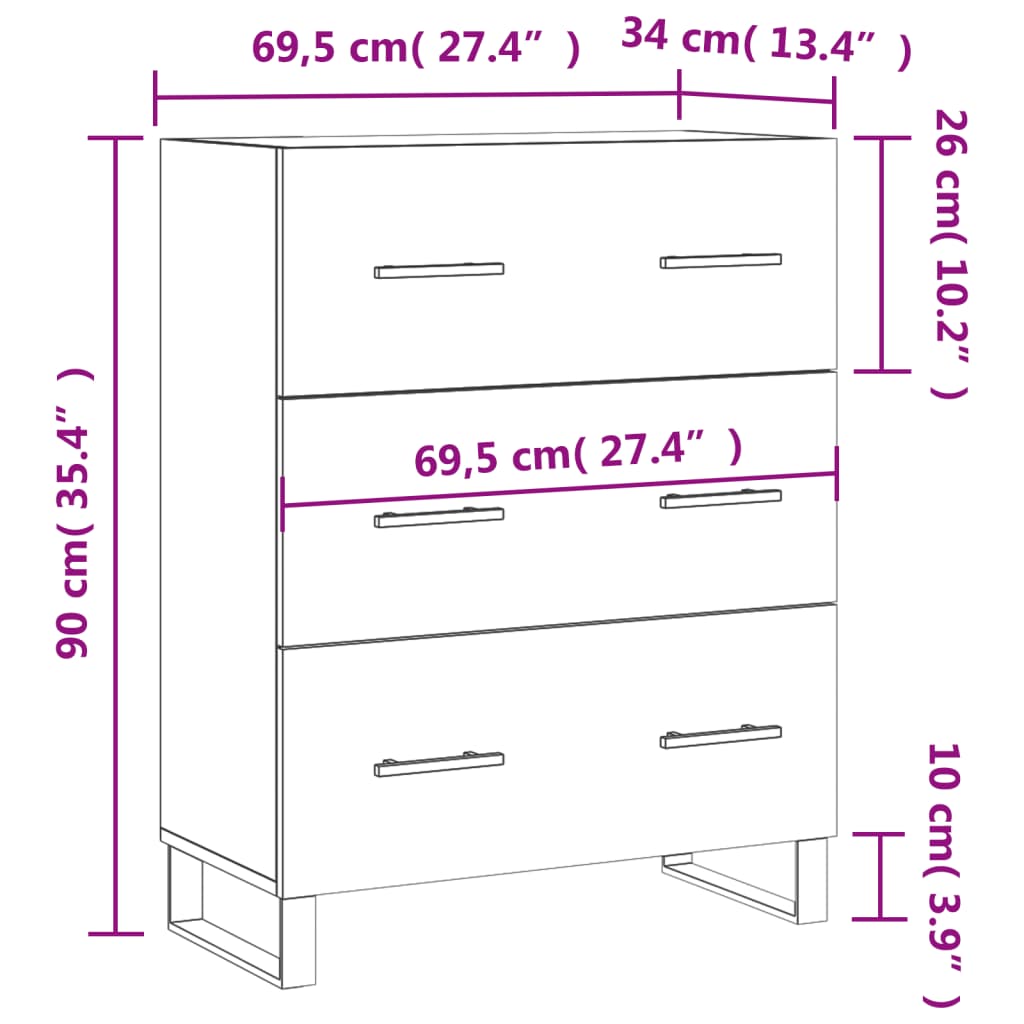 vidaXL betonszürke szerelt fa tálalószekrény 69,5 x 34 x 90 cm