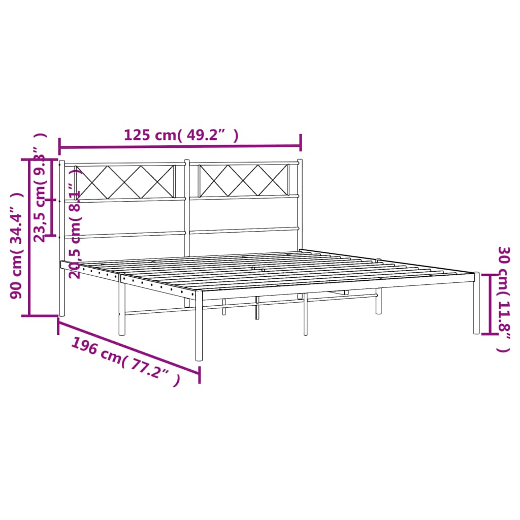 vidaXL fekete fém ágykeret fejtámlával 120 x 190 cm