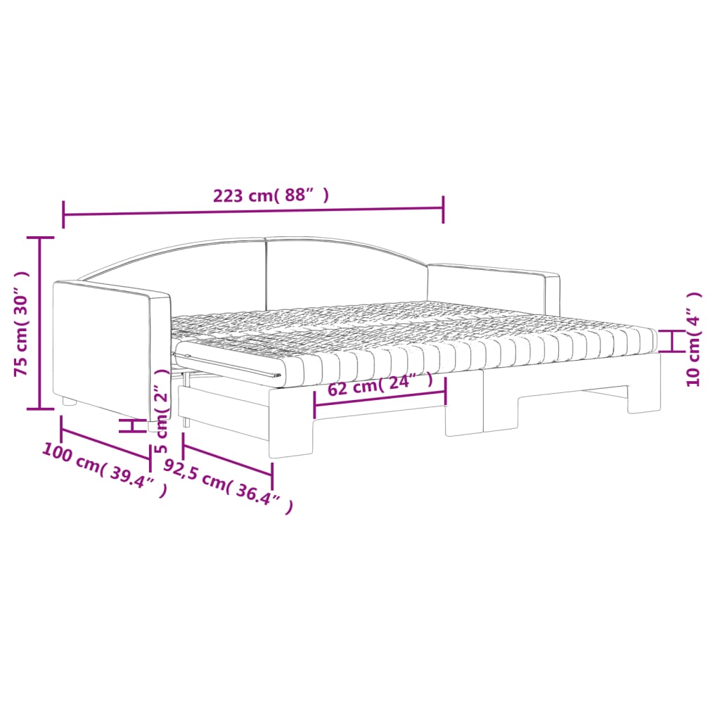 vidaXL fekete kihúzható szövet heverő matracokkal 90 x 200 cm