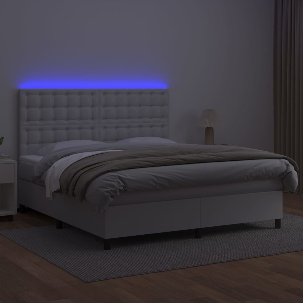 vidaXL fehér műbőr rugós ágy matraccal és LED-del 180x200 cm