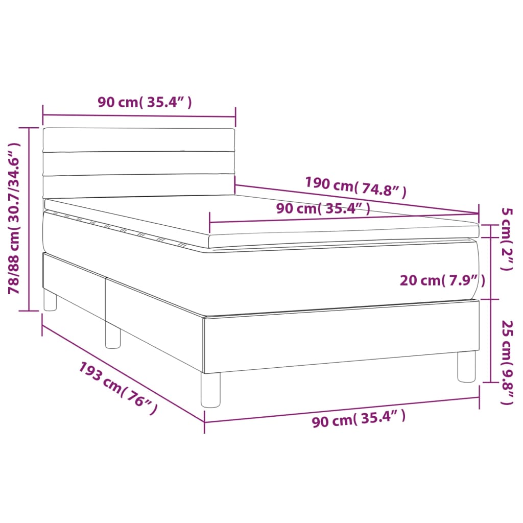 vidaXL fekete szövet rugós ágy matraccal 90x190 cm