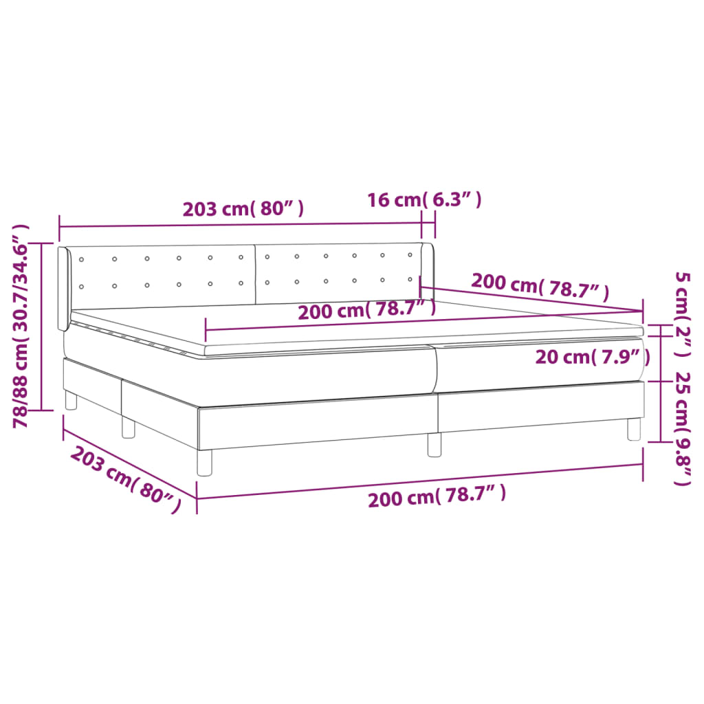 vidaXL sötétszürke szövet rugós ágy matraccal 200 x 200 cm