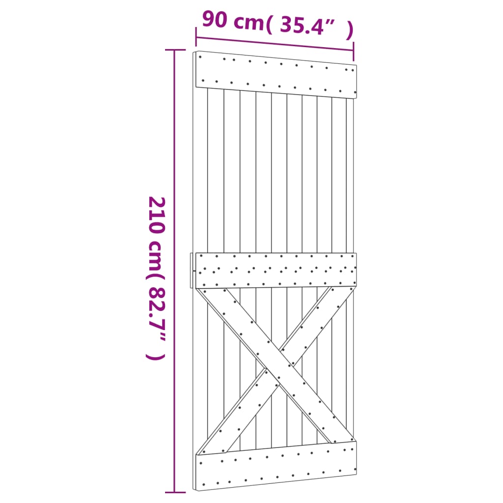 vidaXL tömör fenyőfa tolóajtó fémszerelék szettel 90 x 210 cm