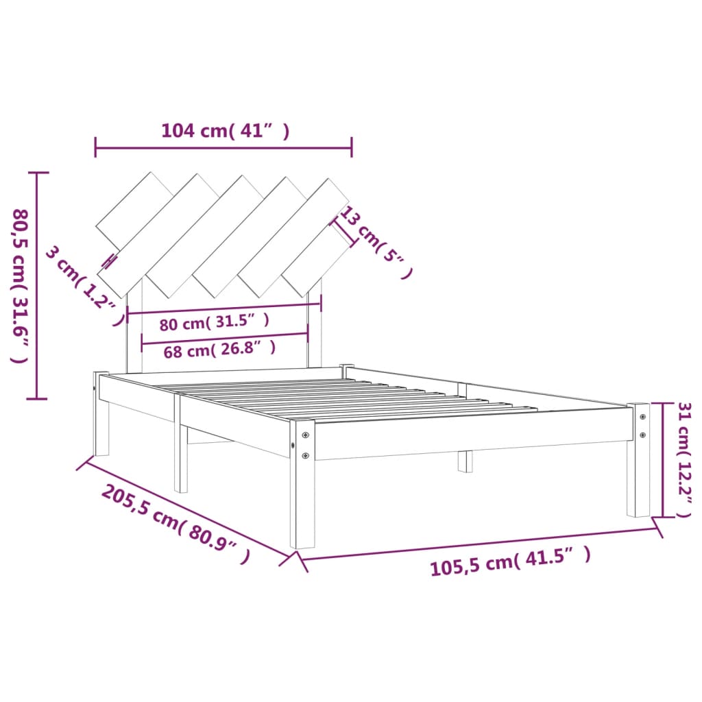 vidaXL fehér tömör fa ágykeret 100x200 cm