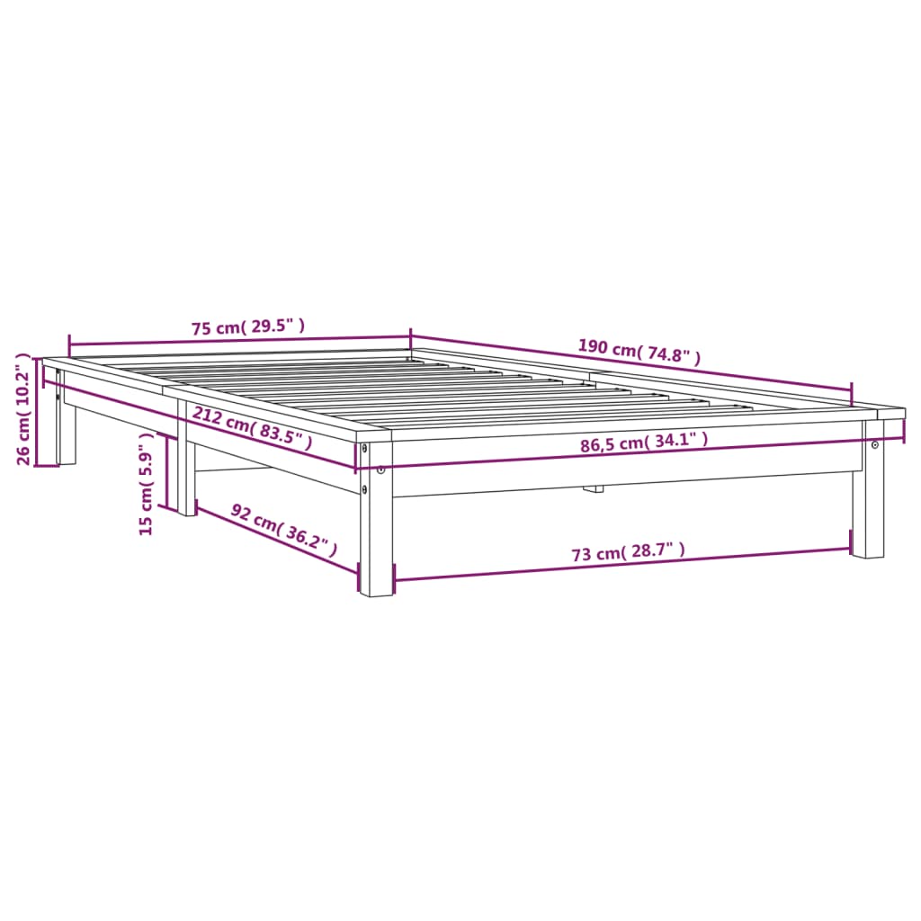 vidaXL mézbarna tömör fenyőfa ágykeret 75 x 190 cm (Small Single)