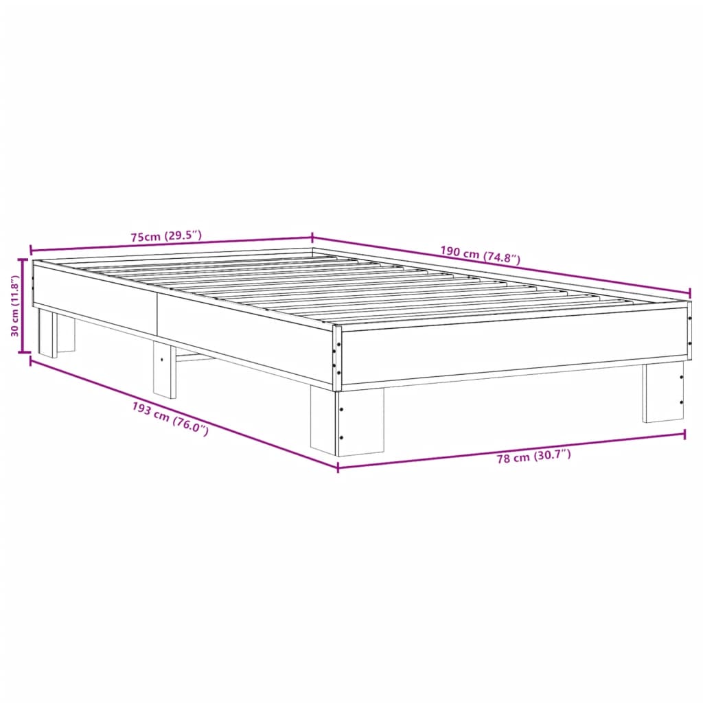 vidaXL fekete szerelt fa és fém ágykeret 75 x 190 cm