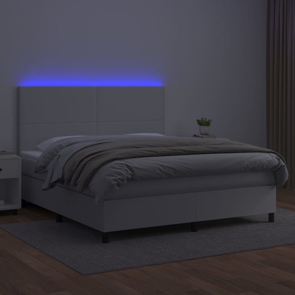 vidaXL fehér műbőr rugós ágy matraccal és LED-del 180x200 cm