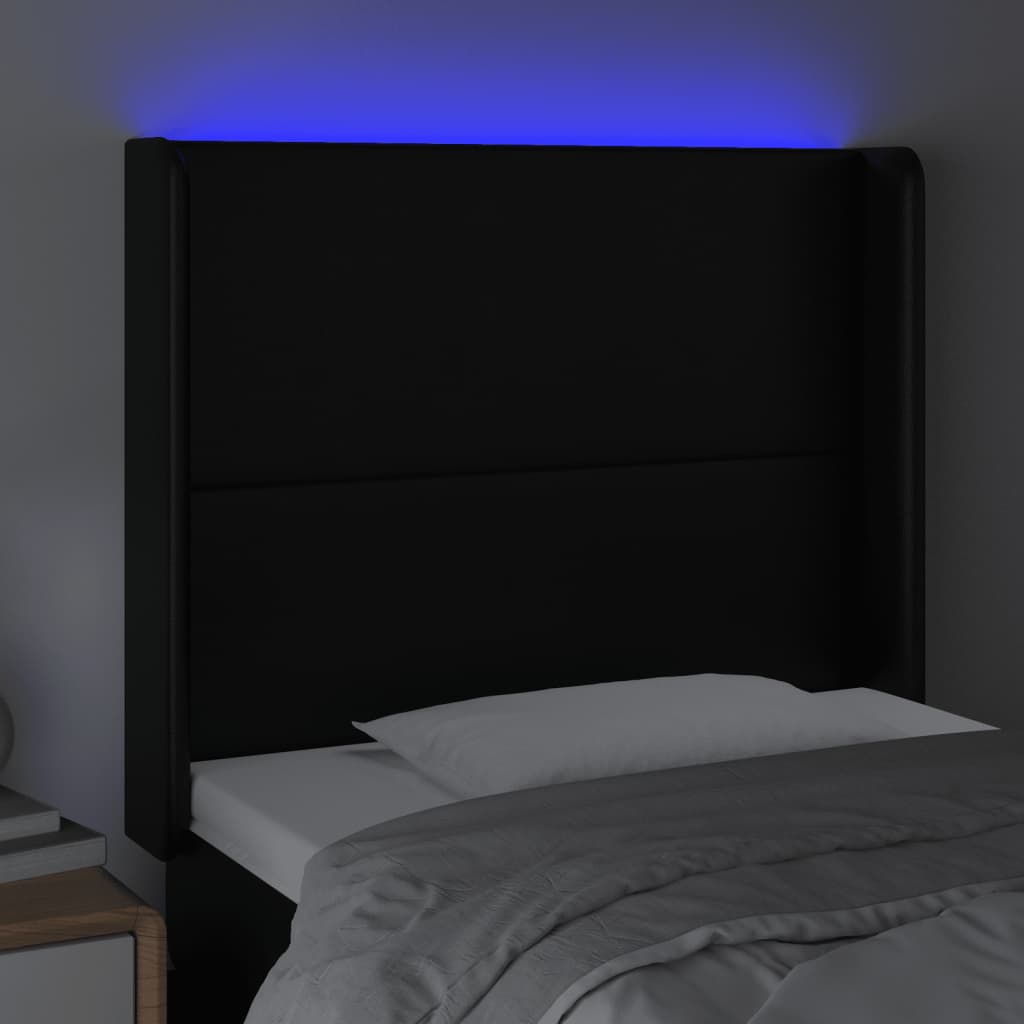 vidaXL fekete műbőr LED-es fejtámla 83x16x118/128 cm