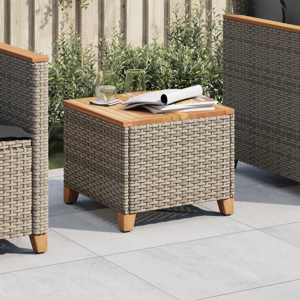 vidaXL szürke polyrattan és akácfa kerti asztal 45 x 45 x 37 cm