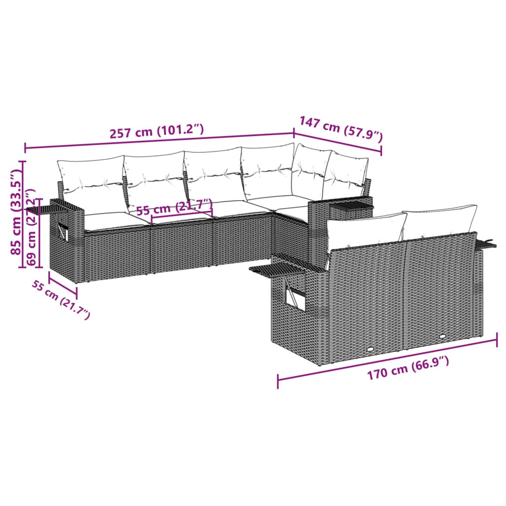 vidaXL 7 részes barna polyrattan kerti ülőgarnitúra párnákkal