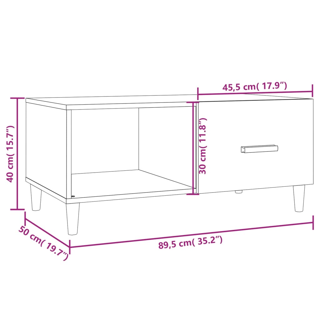 vidaXL szürke sonoma színű szerelt fa dohányzóasztal 89,5 x 50 x 40 cm