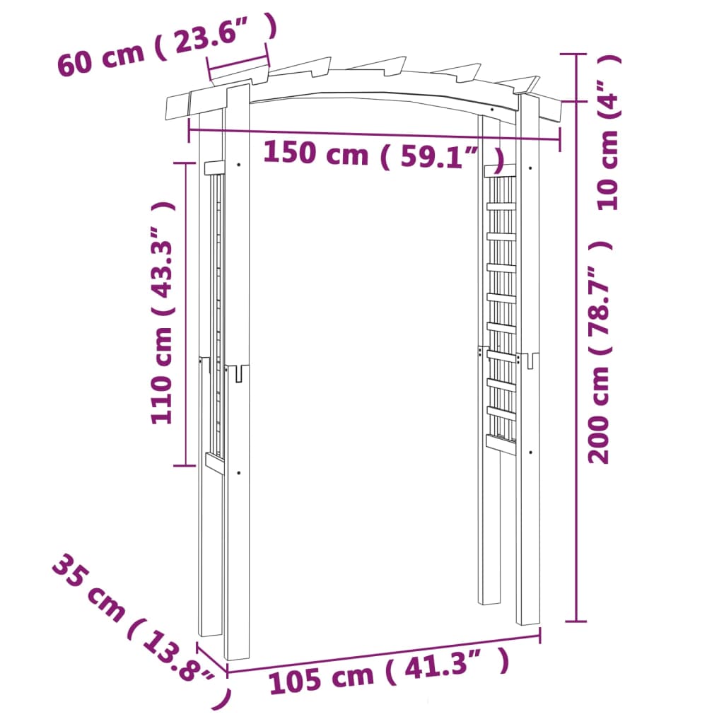 vidaXL fa rácsos boltív 150 x 60 x 210 cm