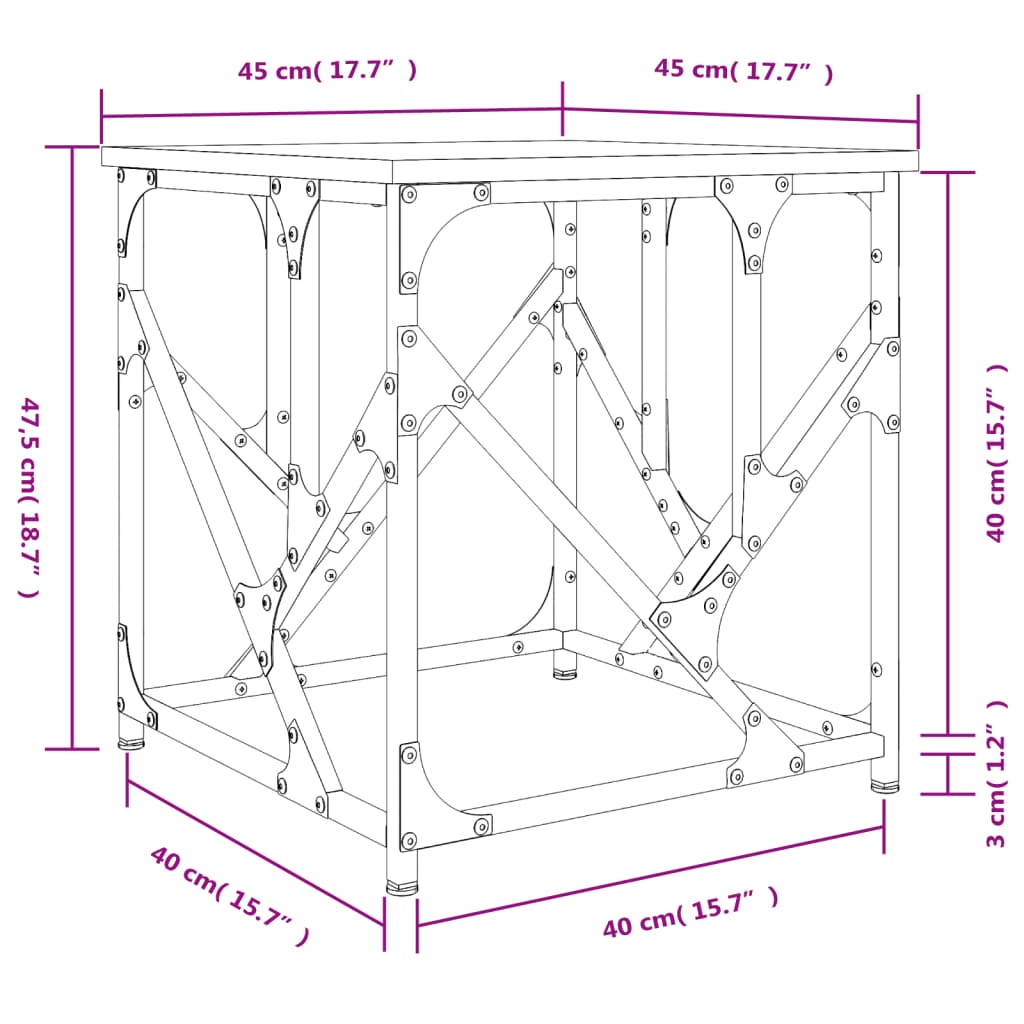 vidaXL füstös tölgy színű fatermék dohányzóasztal 45x45x47,5 cm