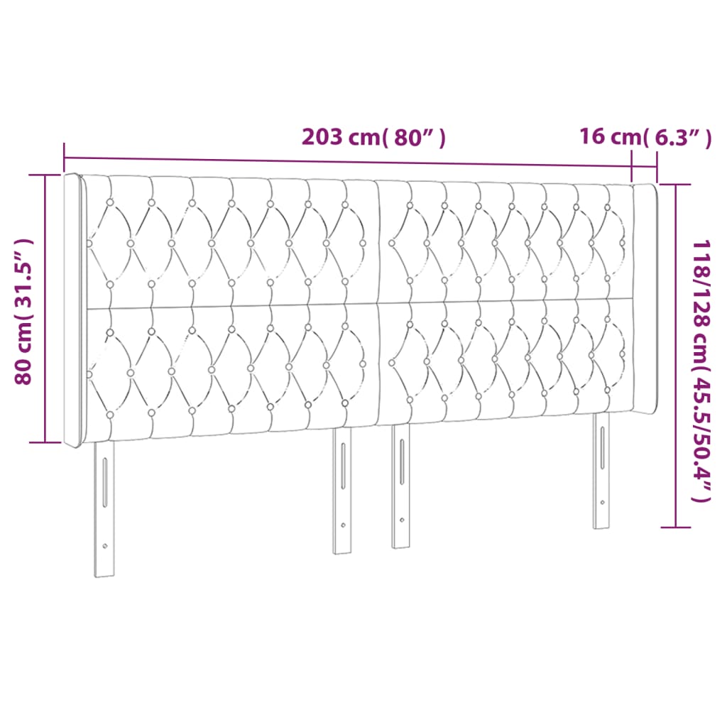 vidaXL rózsaszín bársony LED-es fejtámla 203x16x118/128 cm