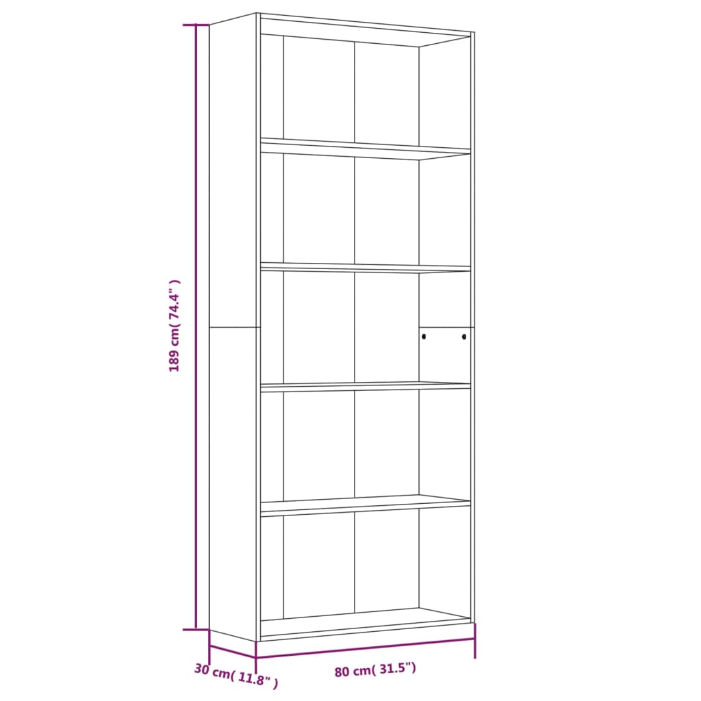 vidaXL 5 szintes szürke sonoma szerelt fa könyvszekrény 80x30x189 cm