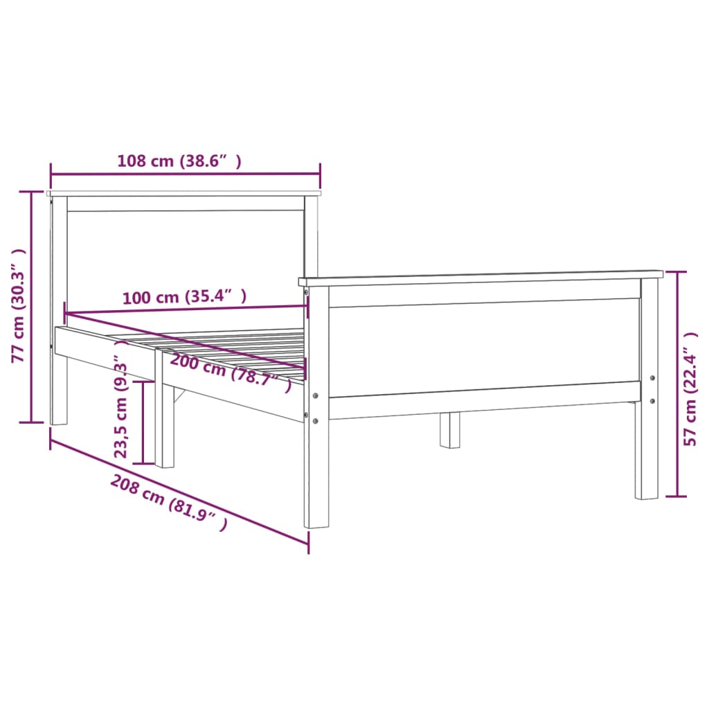 vidaXL tömör fenyőfa ágykeret 100 x 200 cm