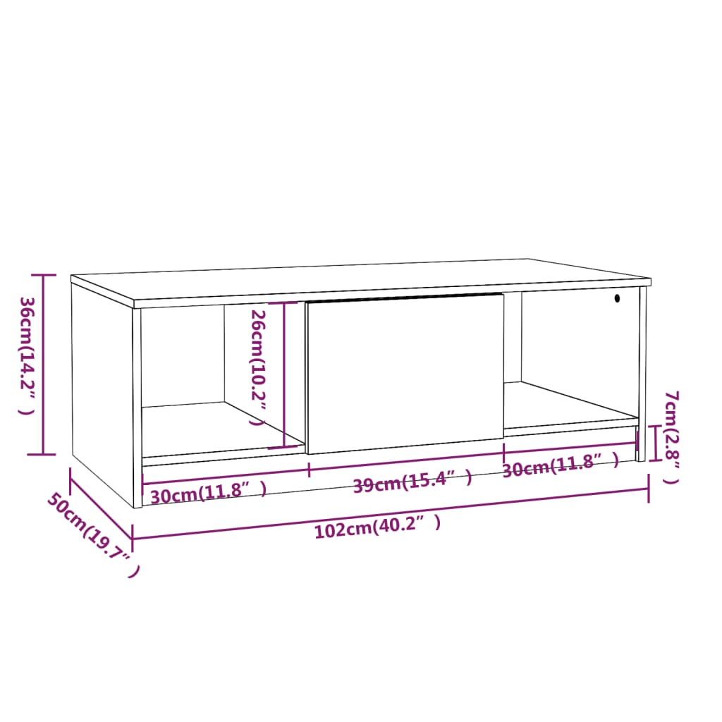 vidaXL magasfényű fehér szerelt fa dohányzóasztal 102 x 50 x 36 cm