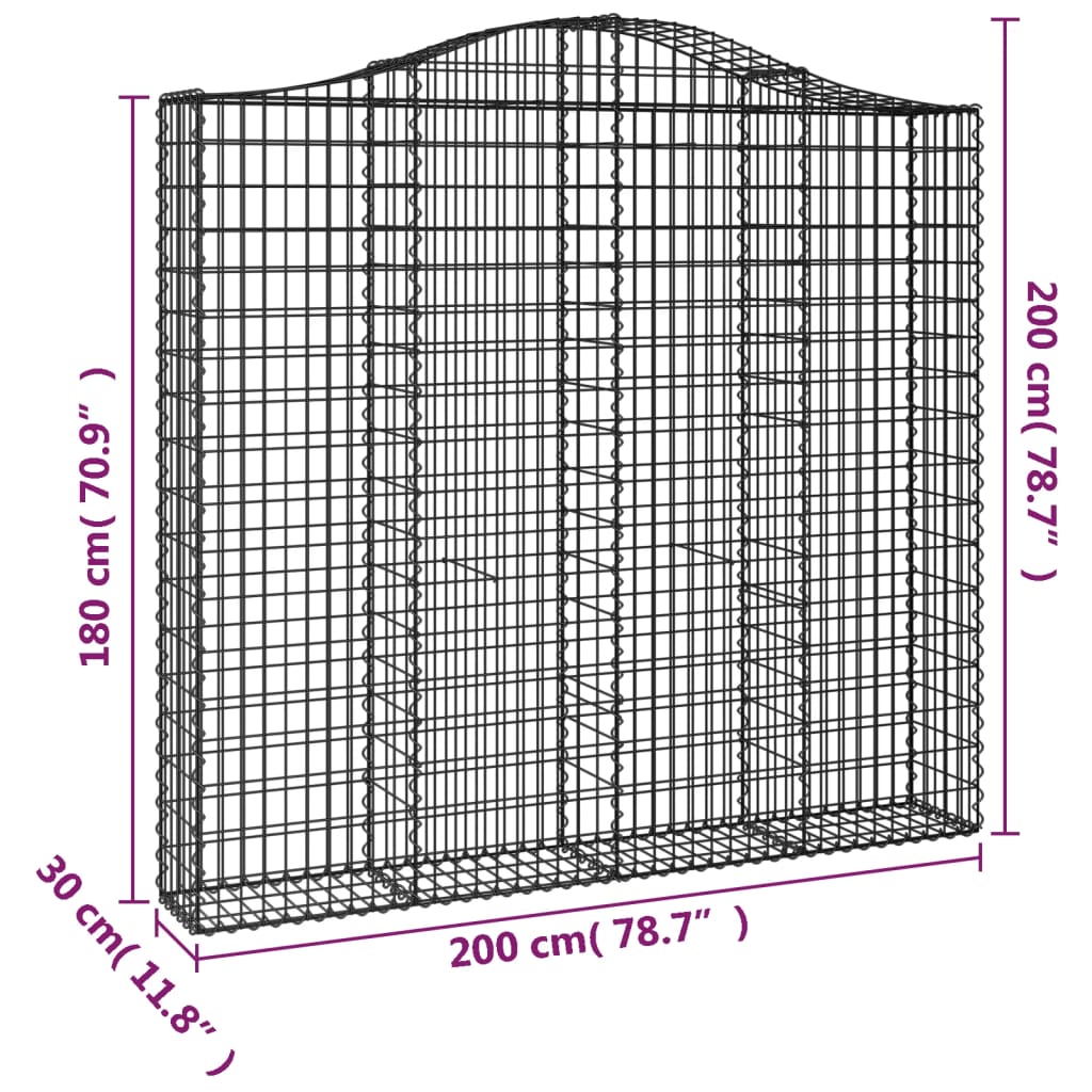 vidaXL 2 db íves horganyzott vas gabion kosár 200x30x180/200 cm