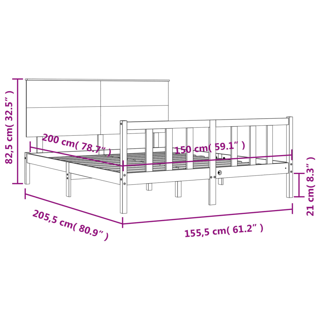 vidaXL mézbarna tömör fa ágykeret fejtámlával King Size