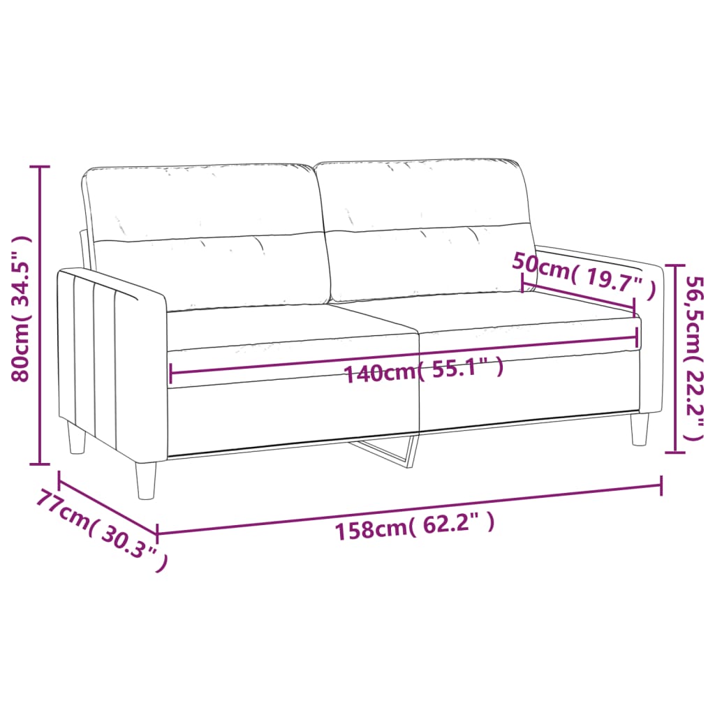 vidaXL kétszemélyes fekete szövetkanapé 140 cm