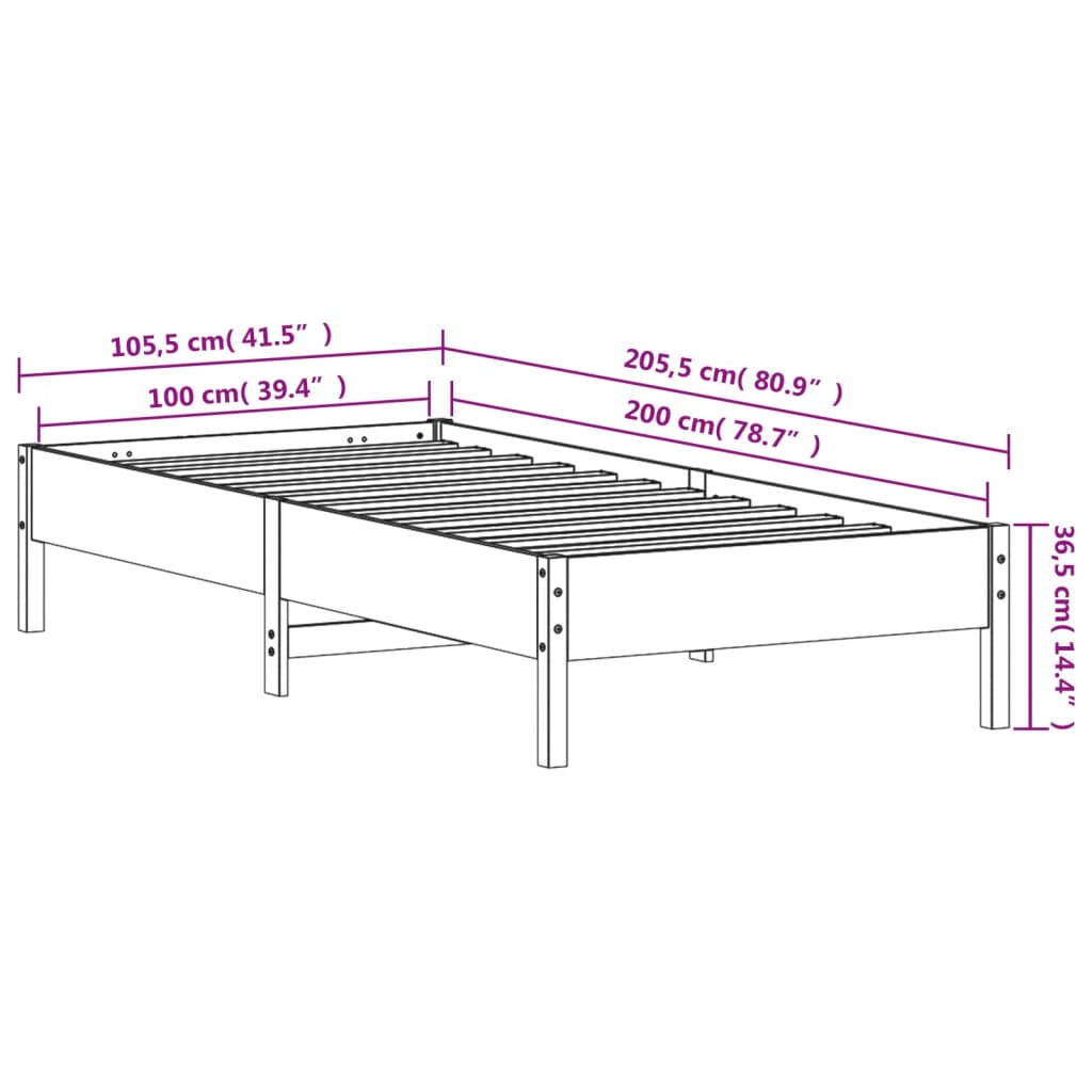 vidaXL viaszbarna tömör fenyőfa ágy matrac nélkül 100 x 200 cm