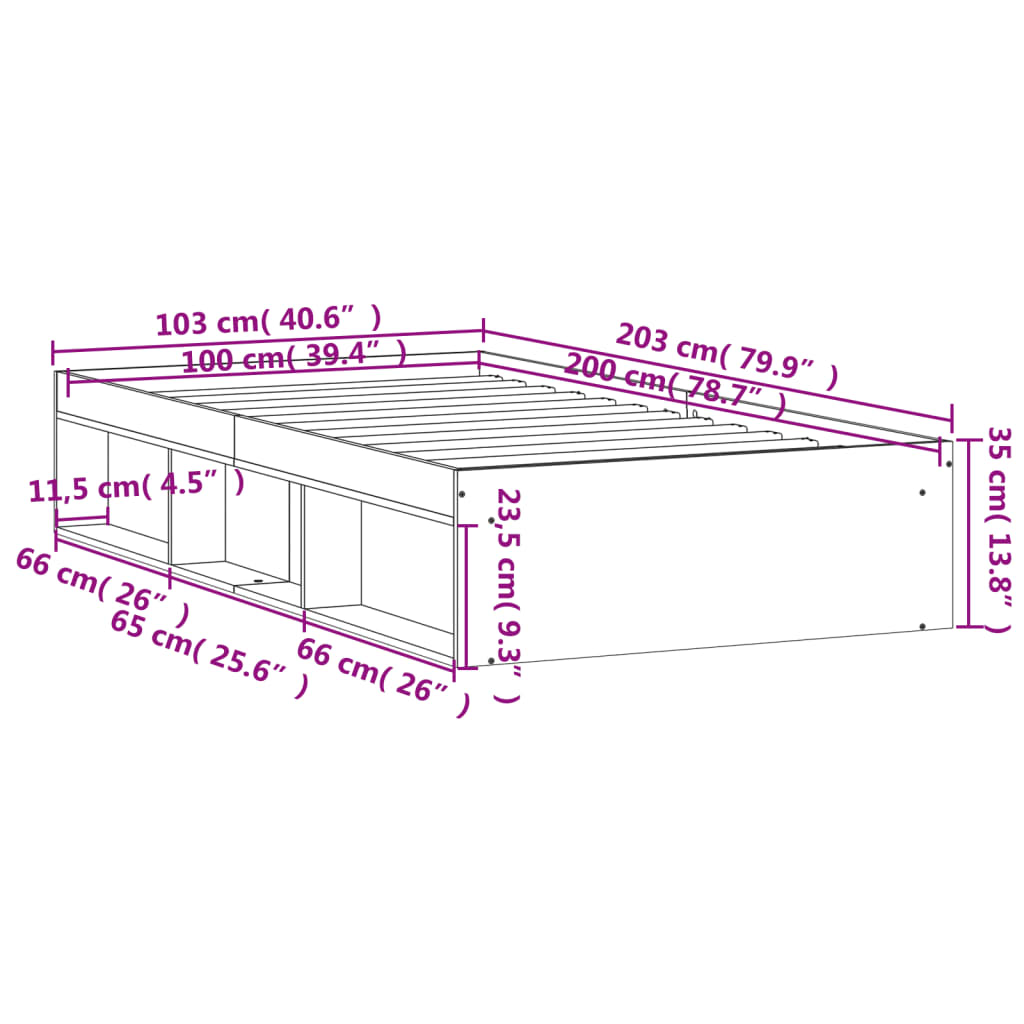 vidaXL fekete ágykeret 100 x 200 cm