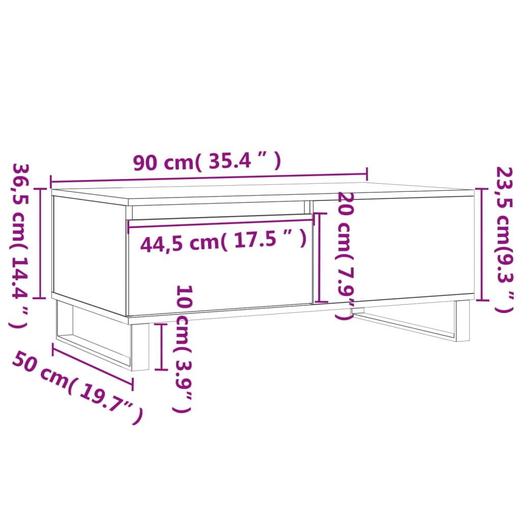 vidaXL sonoma tölgy színű szerelt fa dohányzóasztal 90 x 50 x 36,5 cm