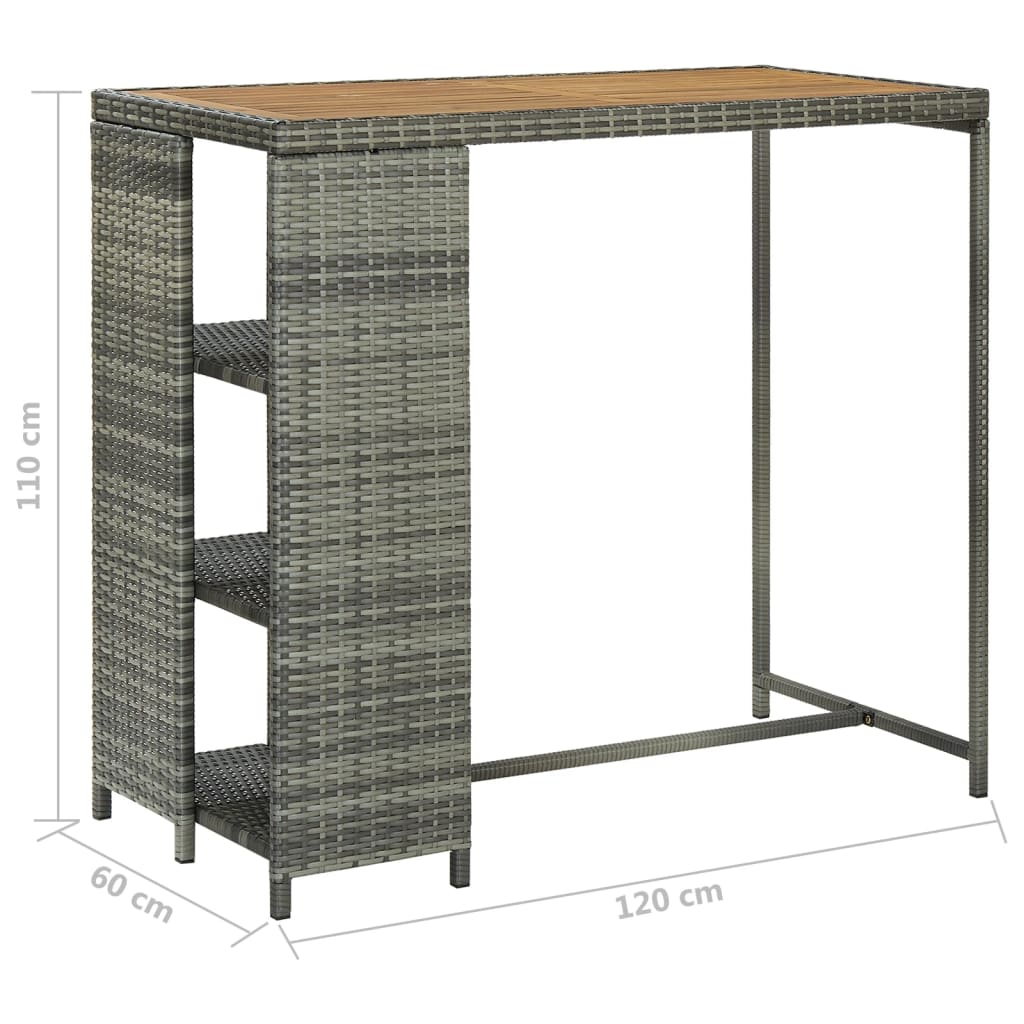 vidaXL szürke polyrattan bárasztal tárolópolccal 120 x 60 x 110 cm