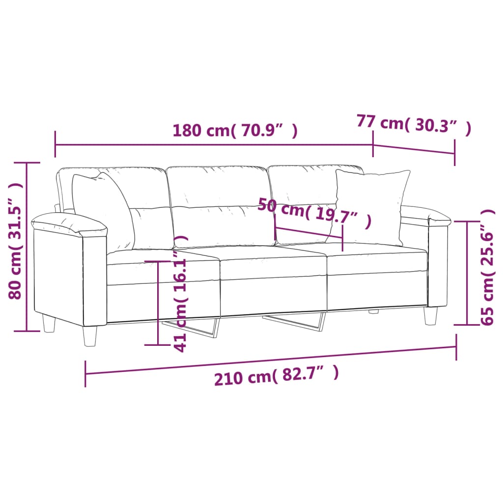 vidaXL 3 személyes sötétszürke mikroszálas kanapé párnával 180 cm