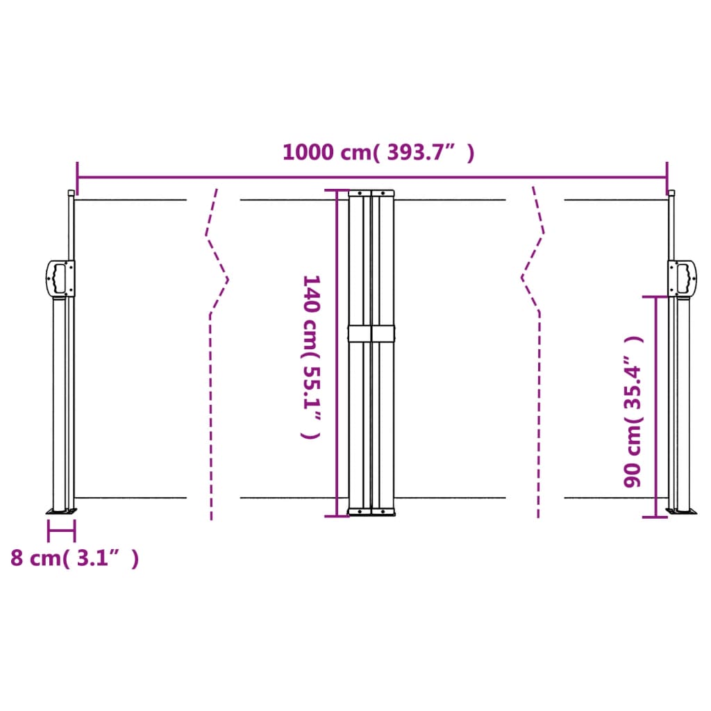 vidaXL fehér behúzható oldalsó napellenző 140 x 1000 cm