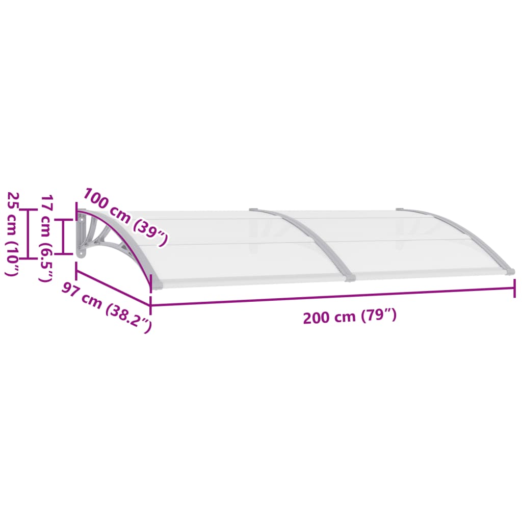 vidaXL szürke polikarbonát ajtóelőtető 200 x 100 cm