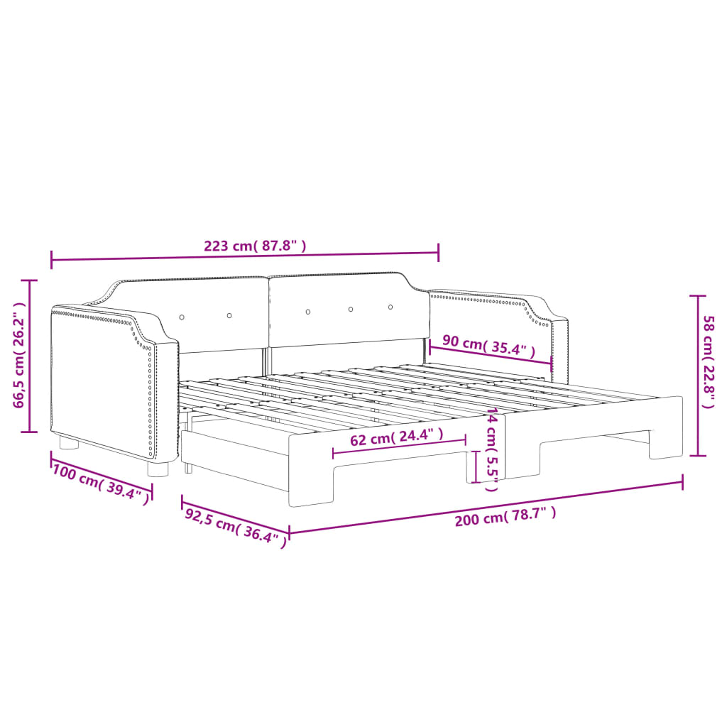 vidaXL fekete kihúzható szövet heverő 90x200 cm