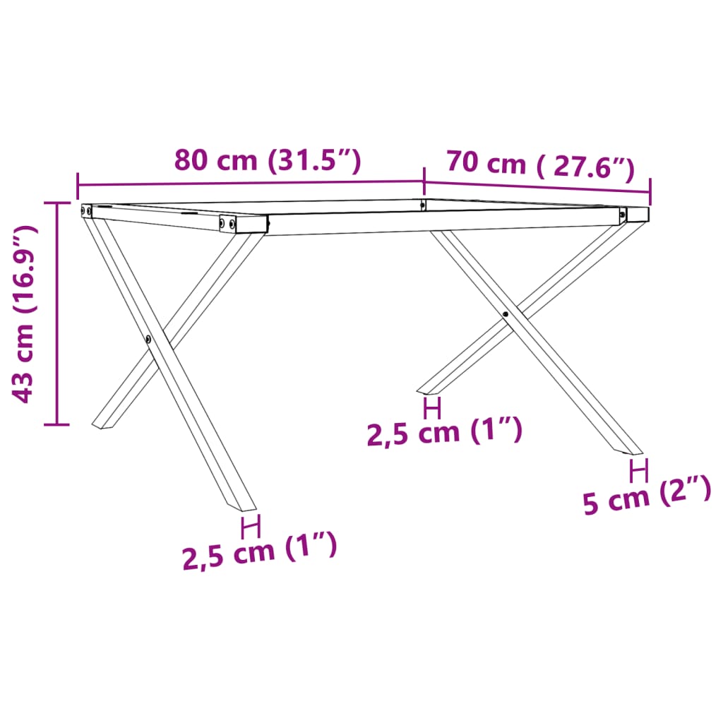 vidaXL öntöttvas dohányzóasztallábak X-alakú vázzal 80 x 70 x 43 cm