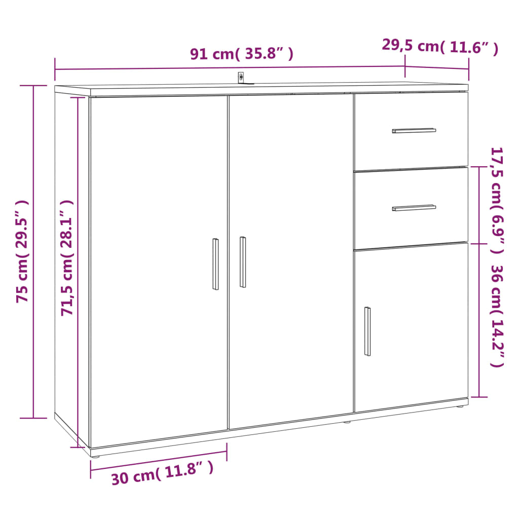 vidaXL füstös tölgy színű szerelt fa tálalószekrény 91x29,5x75 cm