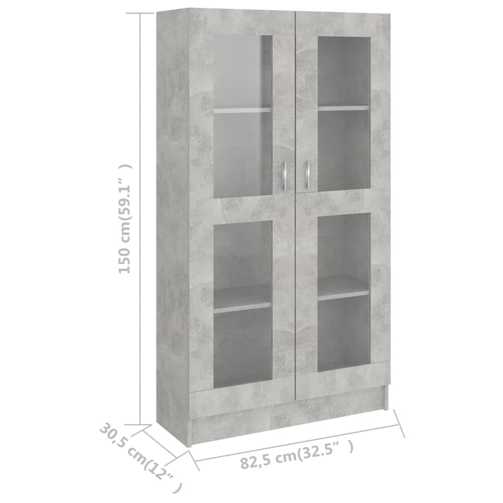 vidaXL betonszürke forgácslap vitrinszekrény 82,5 x 30,5 x 150 cm