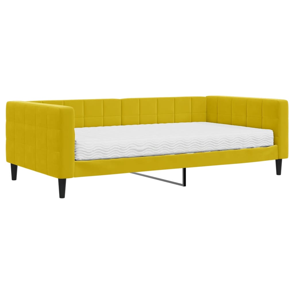 vidaXL sárga bársony kanapéágy matraccal 100 x 200 cm
