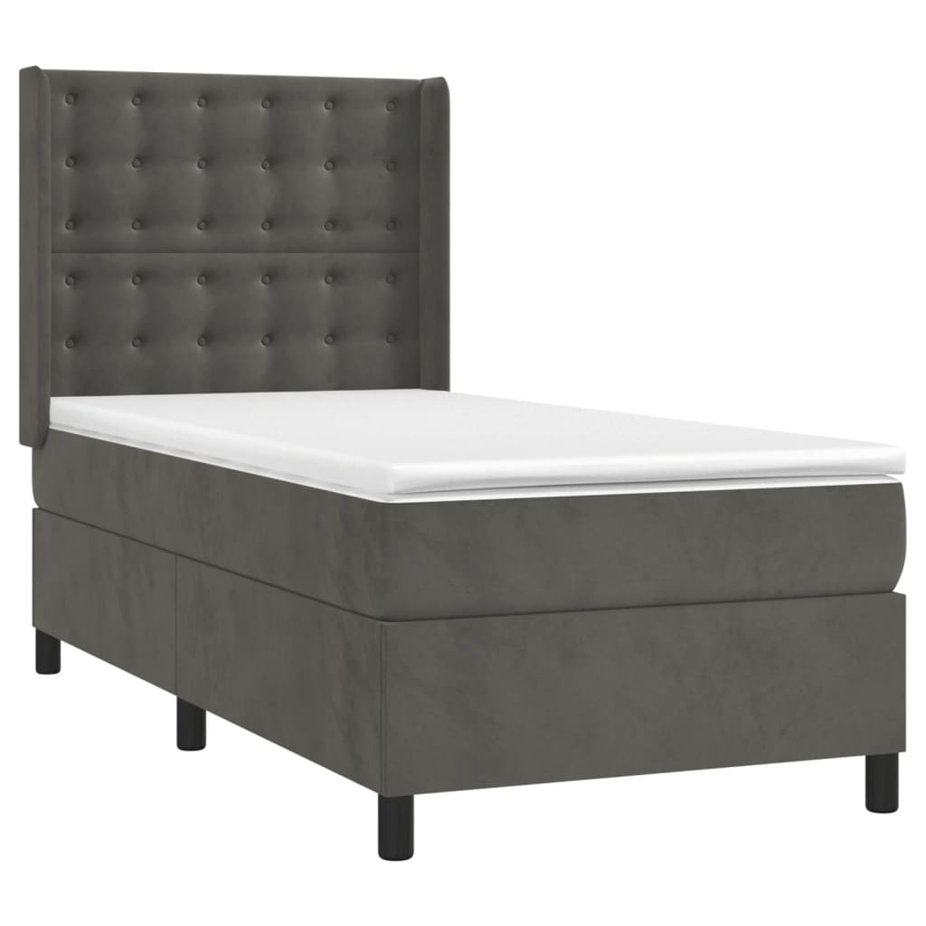 vidaXL sötétszürke bársony rugós ágy matraccal 90 x 200 cm