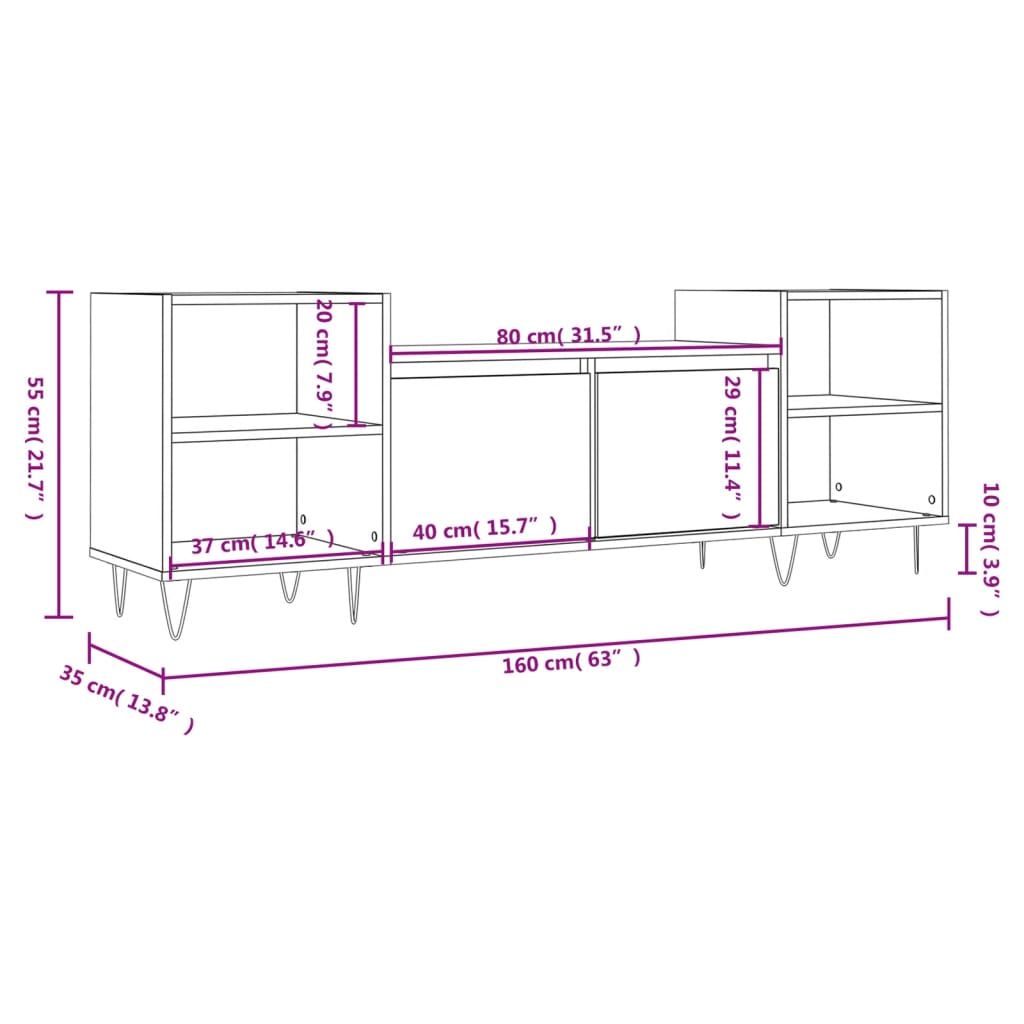 vidaXL szürke sonoma színű szerelt fa TV-szekrény 160x35x55 cm