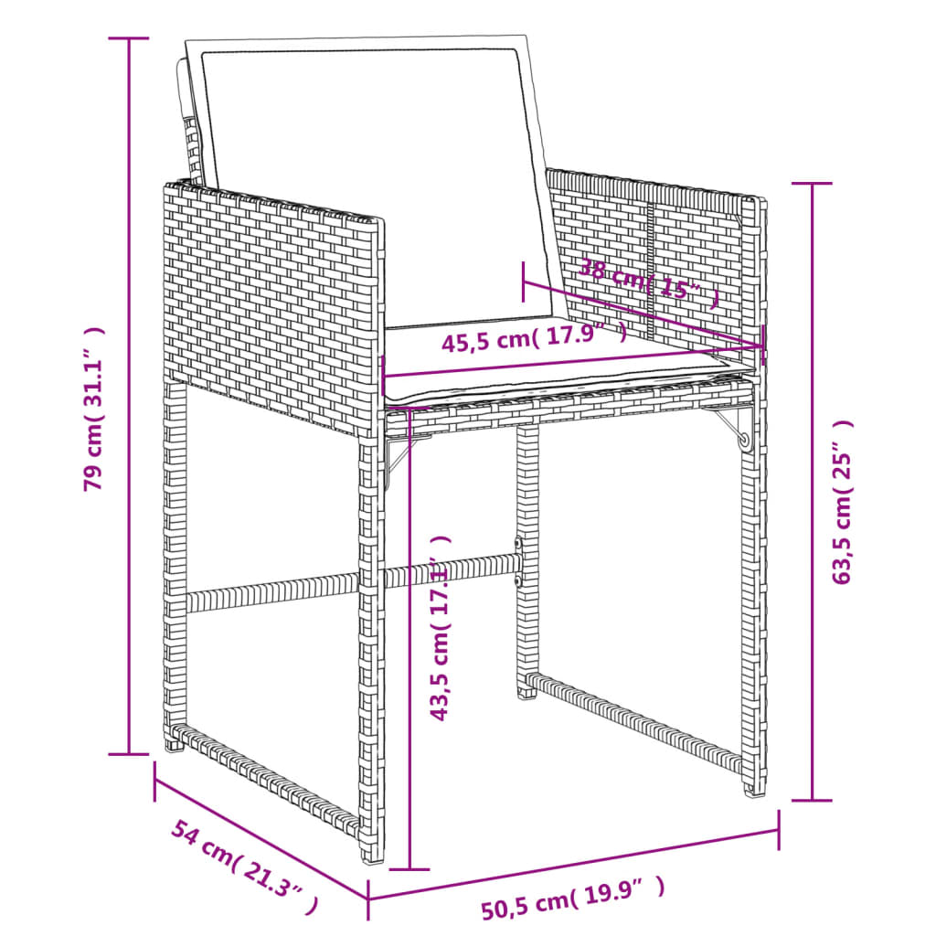 vidaXL 11 részes fekete polyrattan kerti étkezőgarnitúra párnákkal