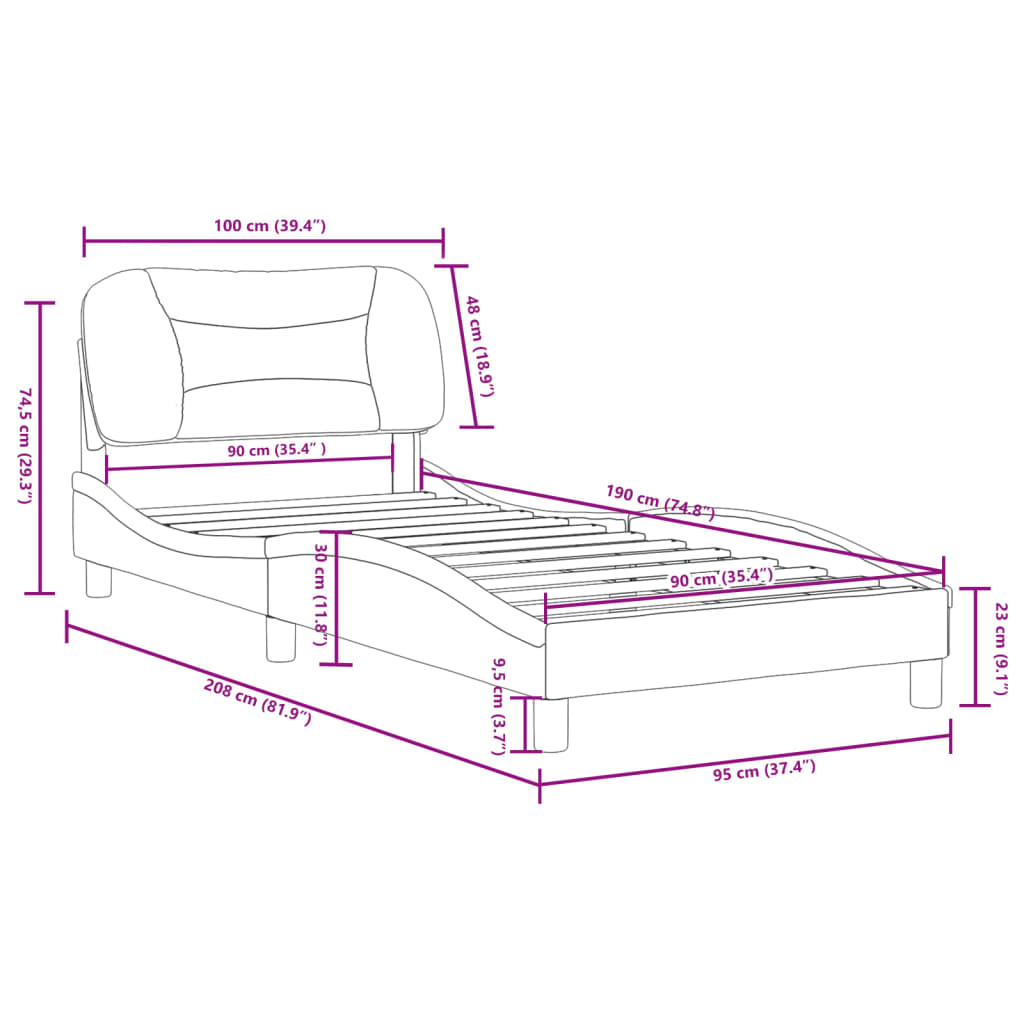 vidaXL fekete műbőr ágykeret fejtámlával 90x190 cm