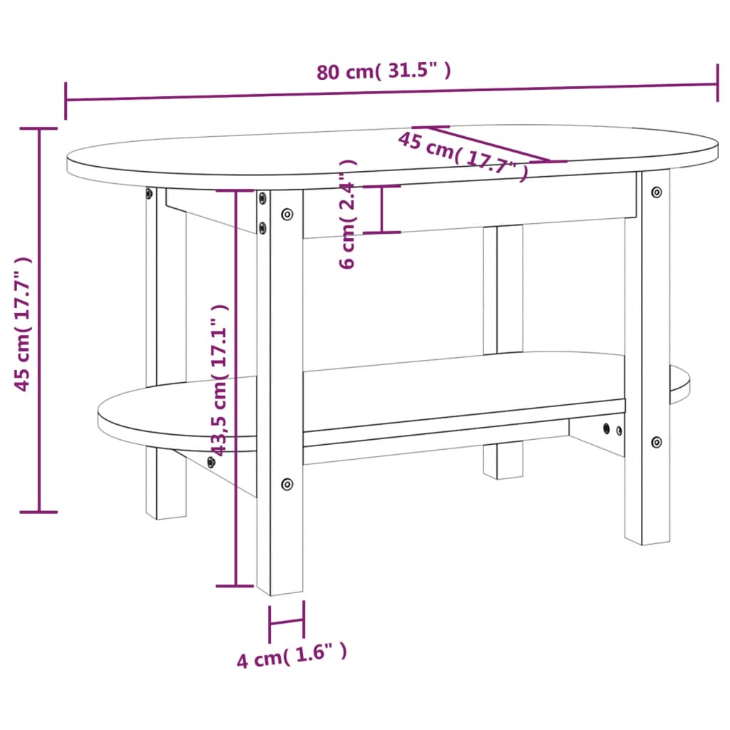 vidaXL fekete tömör fenyőfa dohányzóasztal 80 x 45 x 45 cm